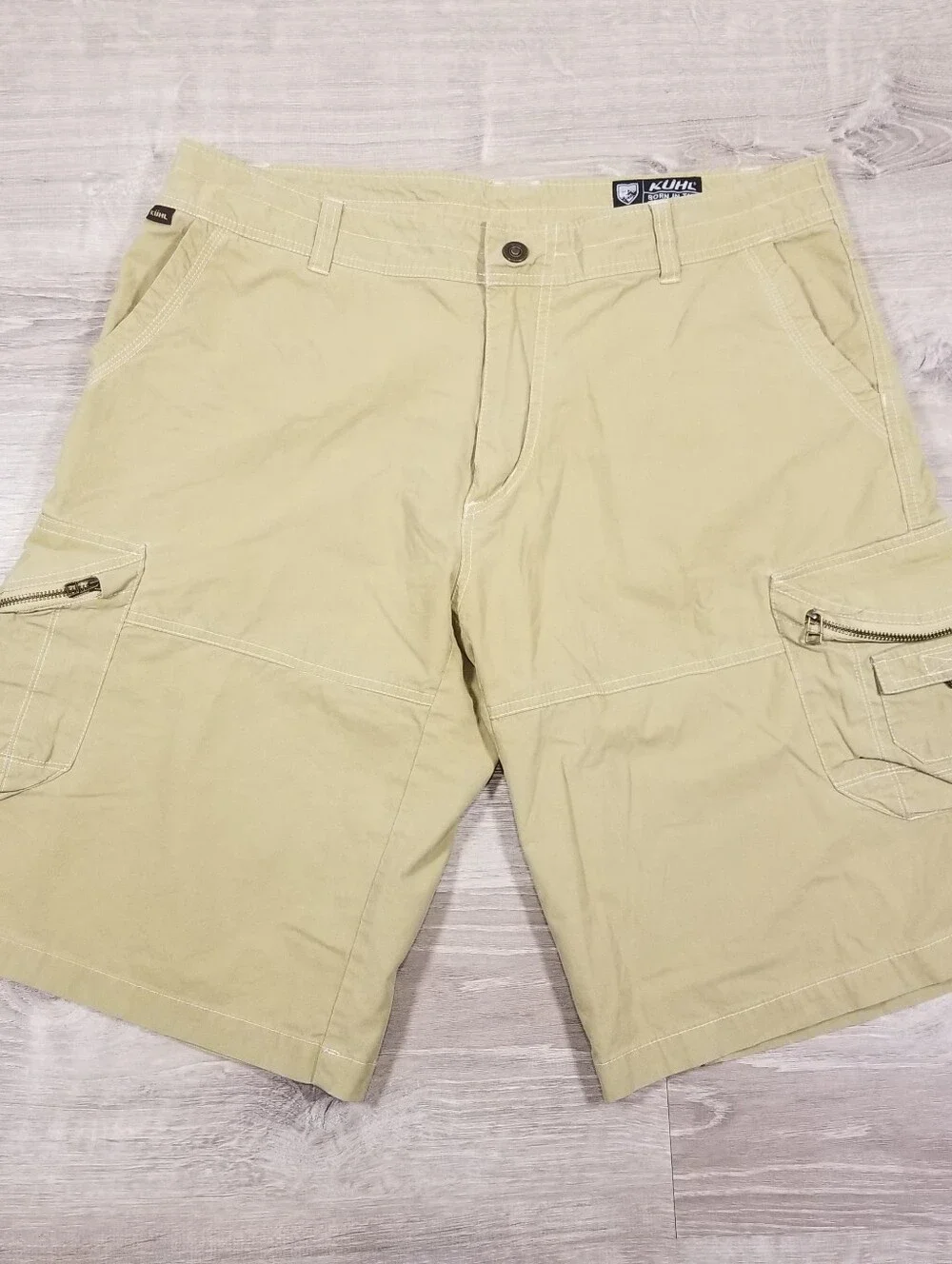 Kuhl Ambush Cargo Shorts Mens Size 38 Khaki Hiking Outdoor Vintage Patina Dye
